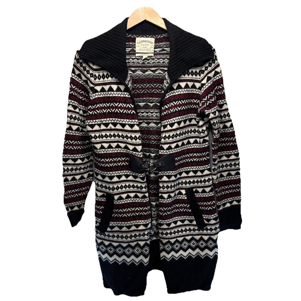 Cambridge Dry Goods Nordic Fair Isle Lambswool Duster Cardigan Size M Vintage